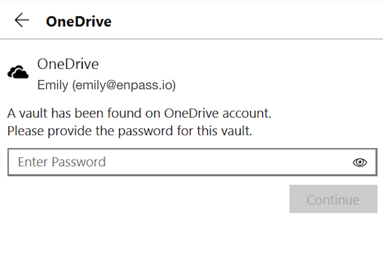 Enter password to restore vault
